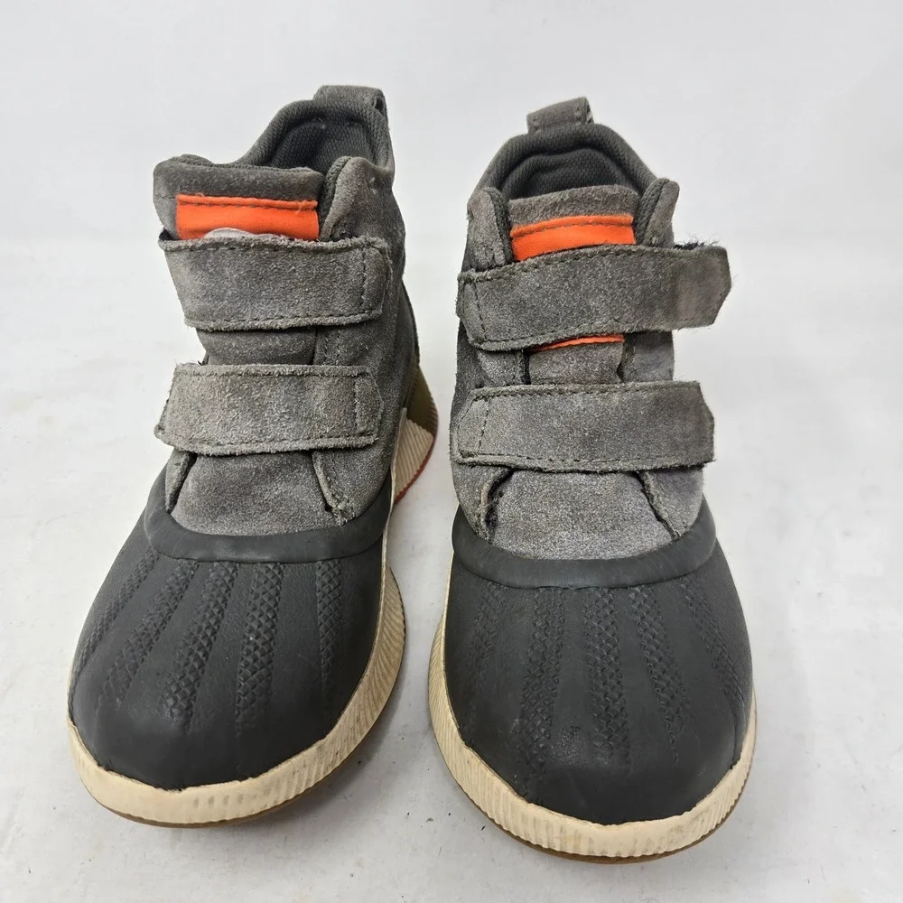 Sorel Out N About Classic Kids Waterproof Suede Rubber Boots Grey Orange